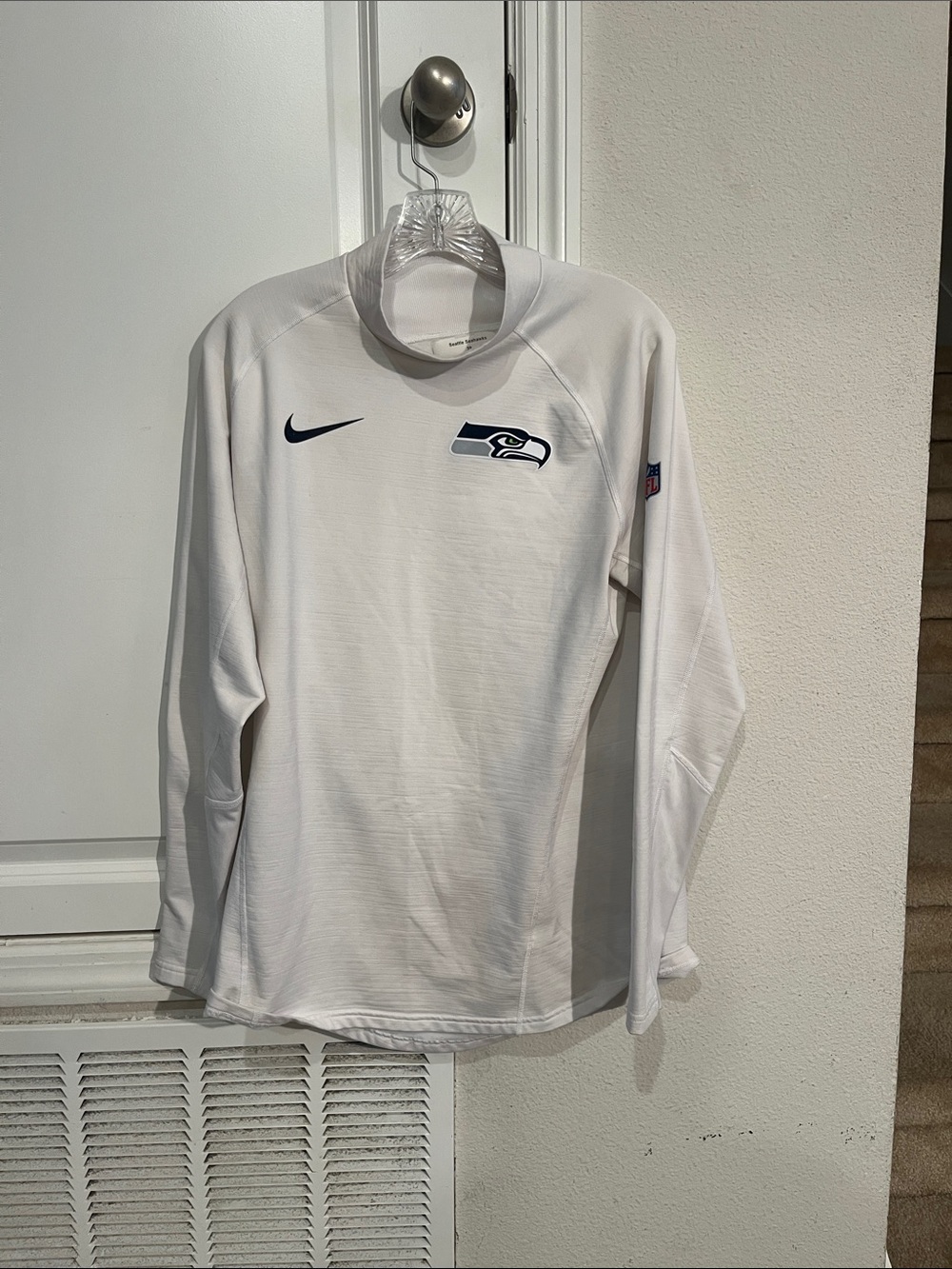 Nike White Seahawks Long Sleeve Pullover with Navy Accents